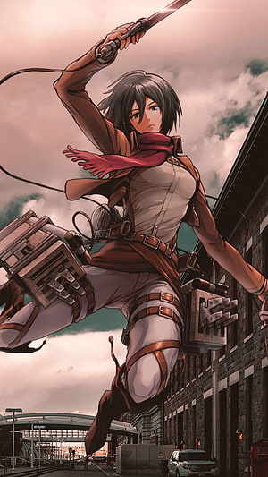 Mikasa Ackerman in Survey Corps ODM Gear Swinging Through Urban Streets, Mikasa Ackerman, Levi Ackerman and Mikasa HD phone wallpaper