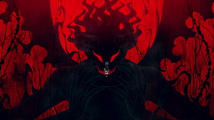 Black Clover Dark Demon Character with Glowing Red Eyes and Horns in Anime Style HD wallpaper