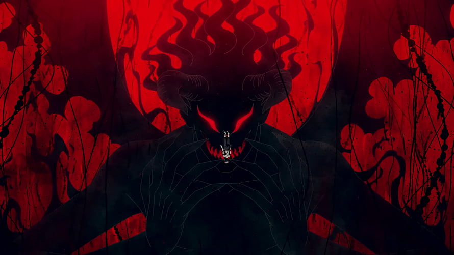 Black Clover Dark Demon Character with Glowing Red Eyes and Horns in Anime Style HD wallpaper