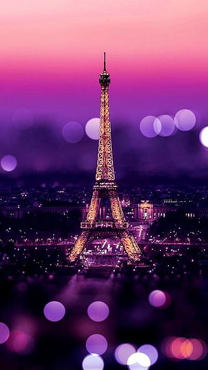Eiffel Tower at Dusk with Vibrant Pink and Purple Sky Over Paris Cityscape HD phone wallpaper