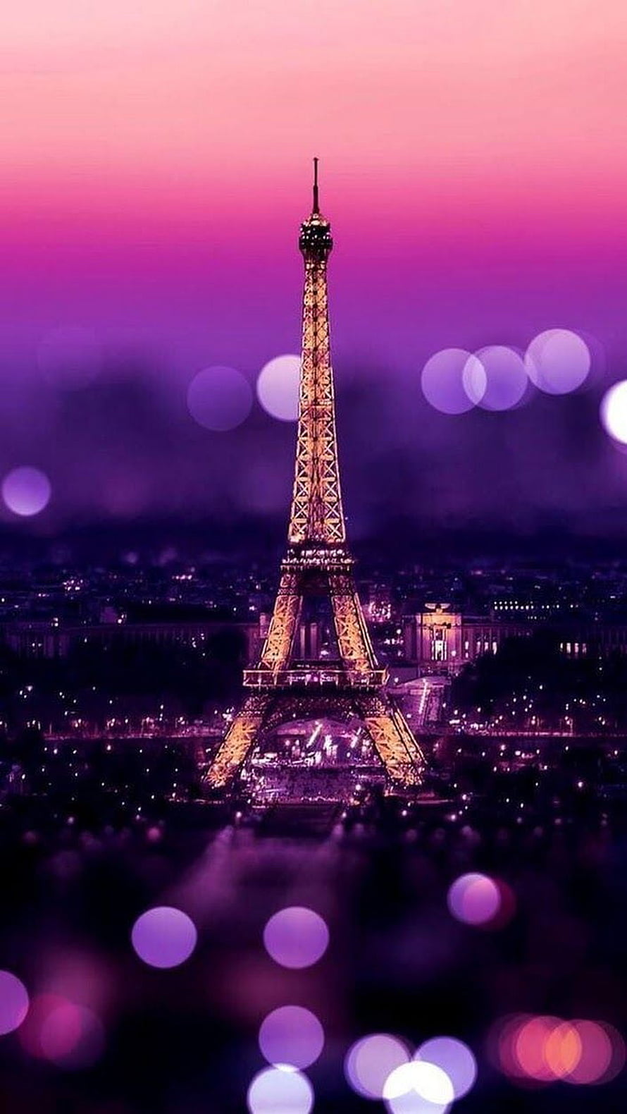 Eiffel Tower at Dusk with Vibrant Pink and Purple Sky Over Paris Cityscape HD phone wallpaper