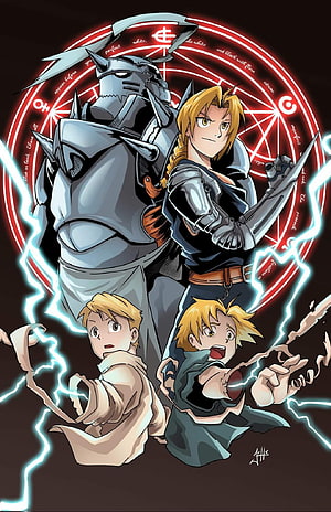Fullmetal Alchemist anime artwork featuring Edward Elric and the Fullbody Armor automaton HD phone wallpaper