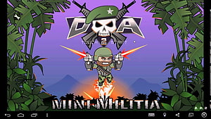 Mini Militia 2 Cartoon Soldier Firing Dual Pistols in Tropical Jungle Setting HD wallpaper