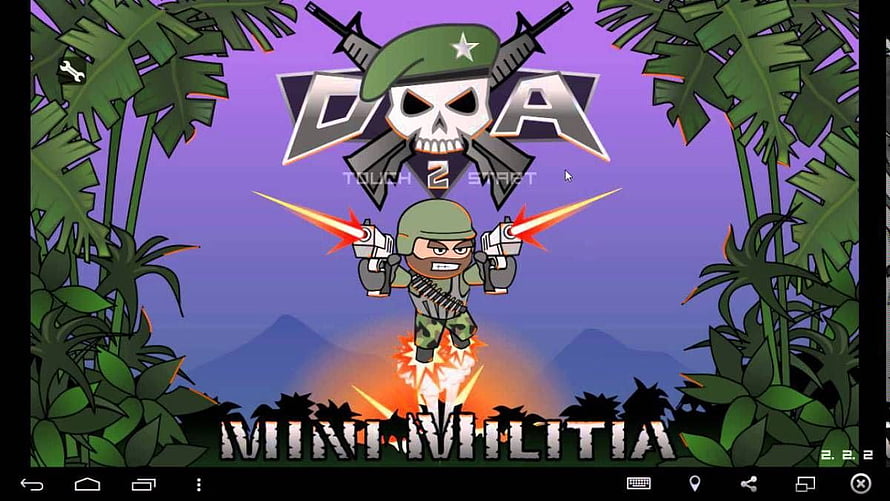 Mini Militia 2 Cartoon Soldier Firing Dual Pistols in Tropical Jungle Setting HD wallpaper