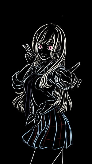 Marin Kitagawa from My Dress-Up Darling in Neon Line Art Style HD phone wallpaper