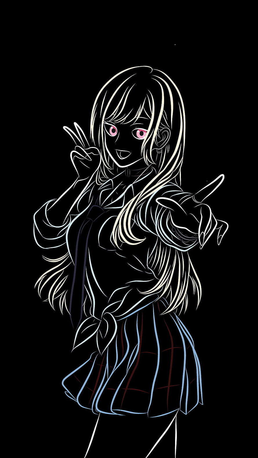 Marin Kitagawa from My Dress-Up Darling in Neon Line Art Style HD phone wallpaper