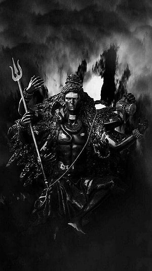 Lord Shiva Dark Monochrome Digital Art with Trishul and Rudraksha HD phone wallpaper