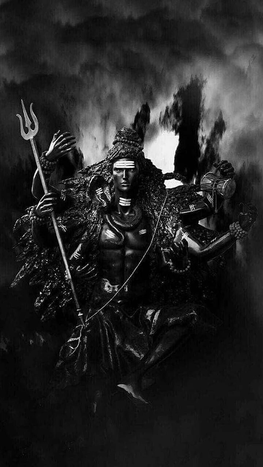Lord Shiva Dark Monochrome Digital Art with Trishul and Rudraksha HD phone wallpaper