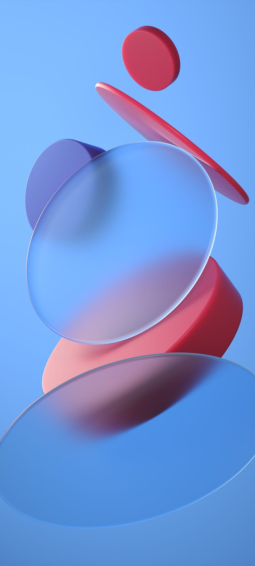 Abstract 3D Geometric Composition with Floating Discs in Blue and Red Tones HD phone wallpaper