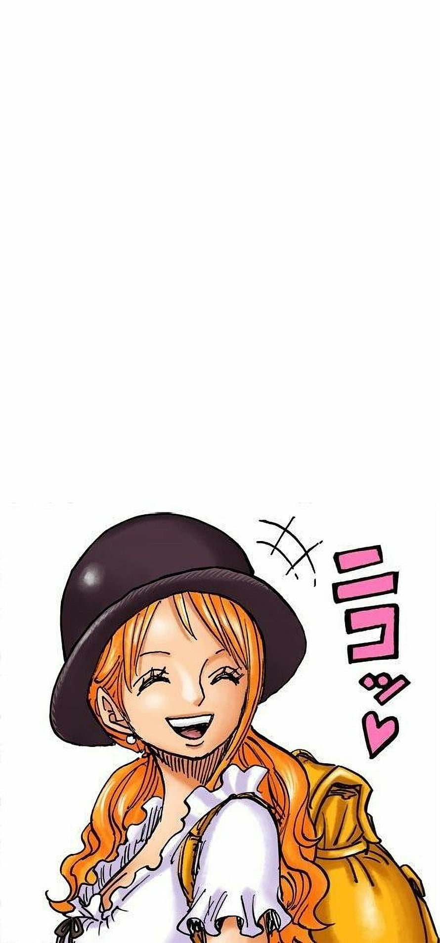 Nami from One Piece in a black hat and yellow coat with a cheerful smile HD phone wallpaper