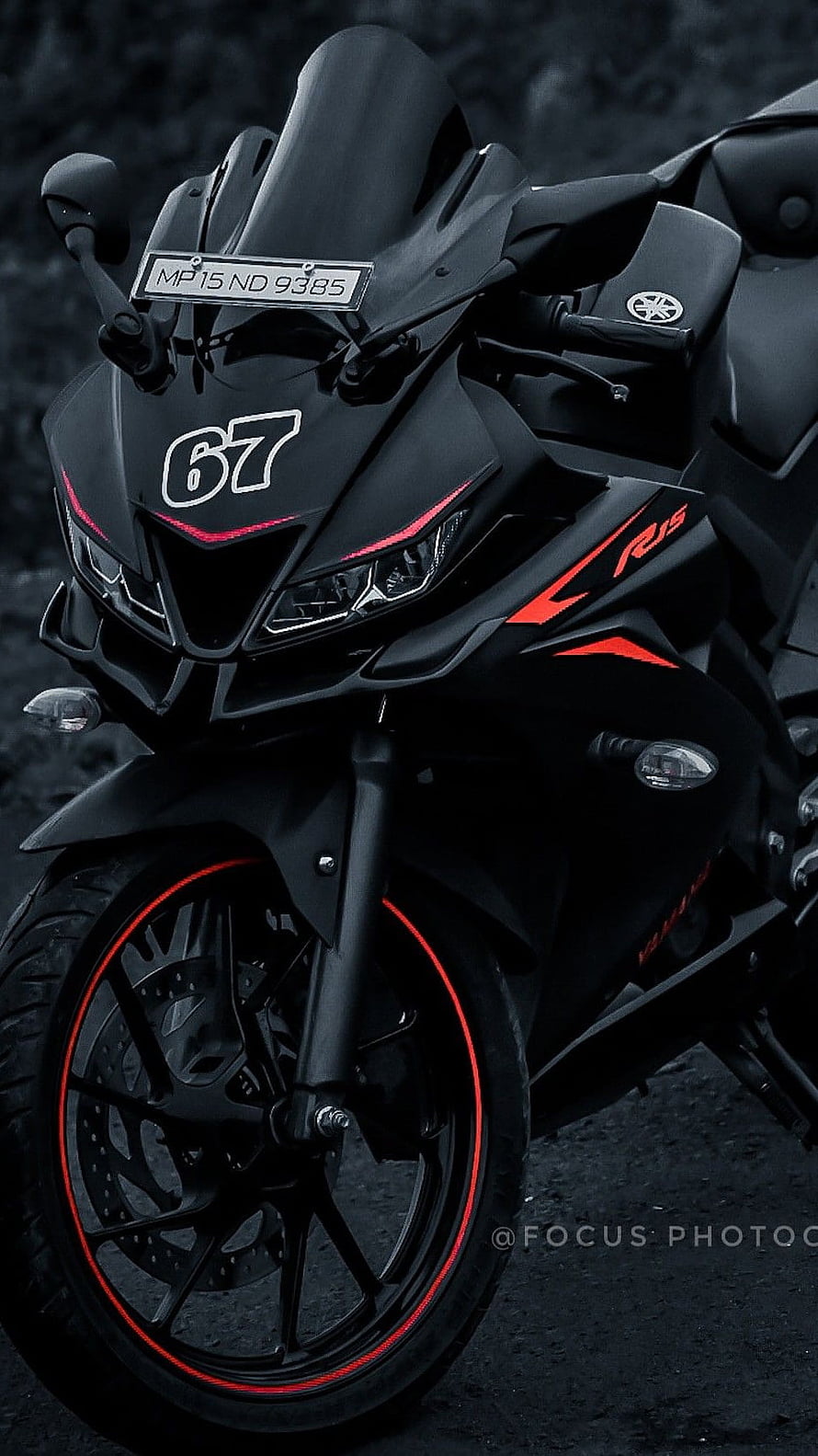 Black Yamaha R15 Sport Motorcycle with Red Accents and Number 67 HD phone wallpaper