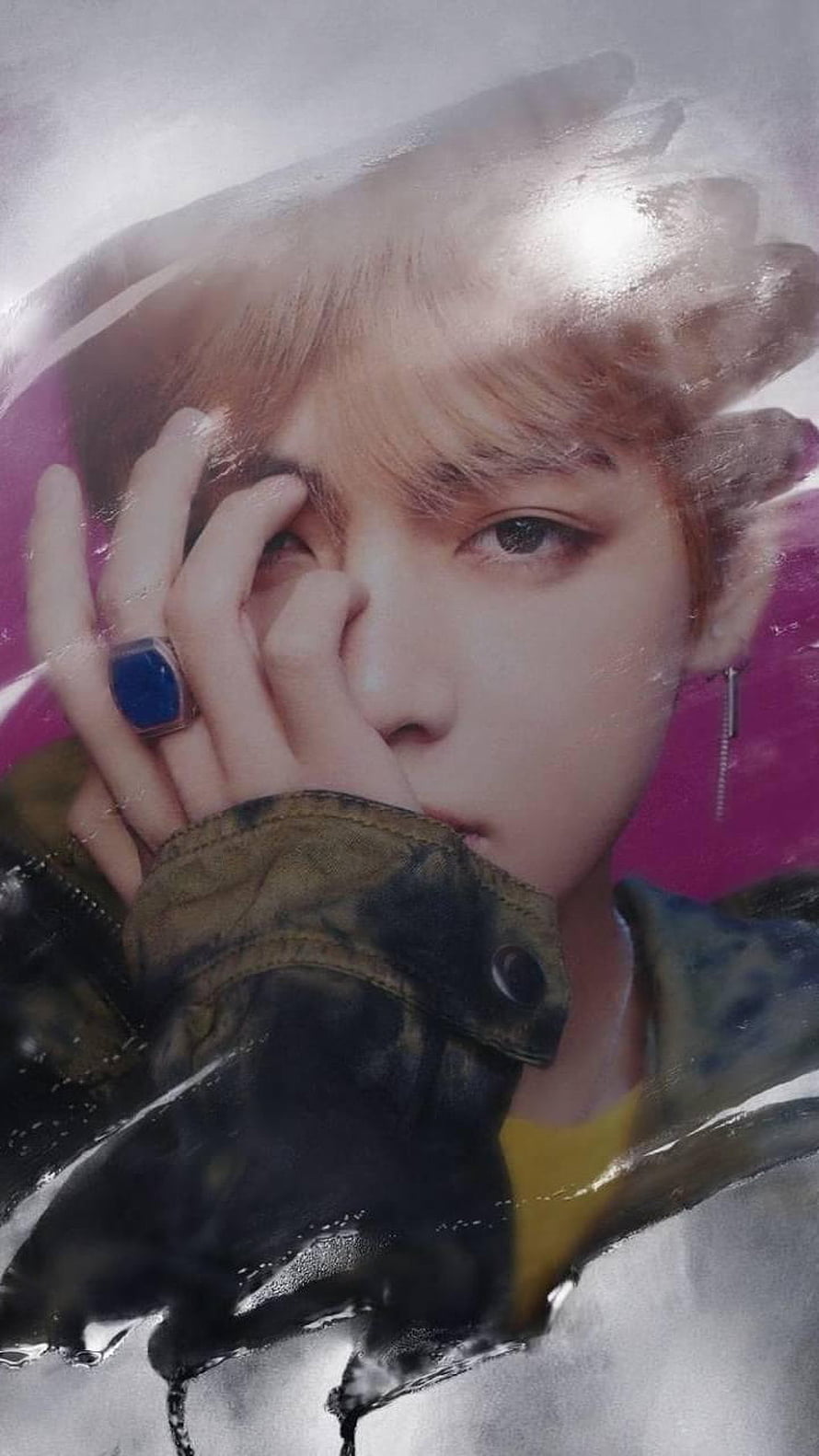 BTS V Taehyung Portrait With Blue Ring And Camouflage Jacket HD phone wallpaper