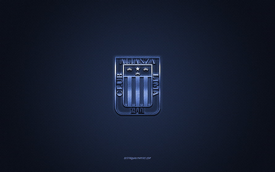 Club Alianza Lima Emblem on Dark Carbon Fiber Texture with Metallic Blue Finish HD wallpaper