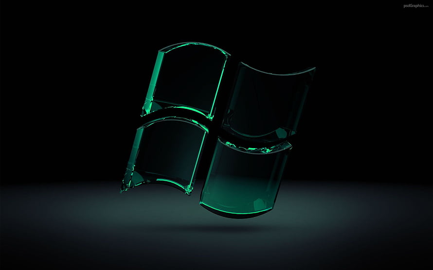 Glowing Green Glass Windows 7 Logo on Black Background HD wallpaper