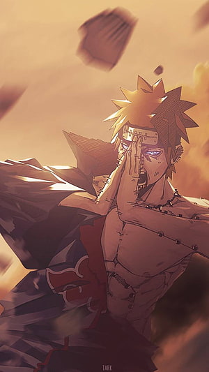 Pain Nagato Six Paths of Pain Anime Character in Dramatic Orange Light HD phone wallpaper