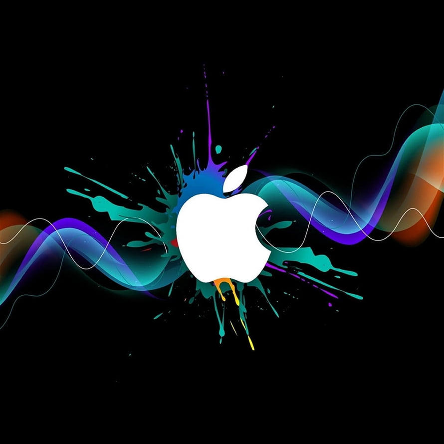 Apple Logo With Vibrant Neon Paint Splatter And Flowing Ribbons On Black Background HD phone wallpaper