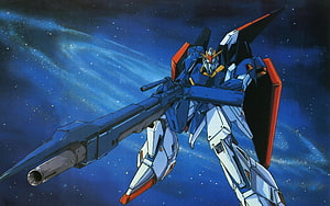 Zeta Gundam Mecha in Space with Beam Rifle and Winged Armor HD wallpaper