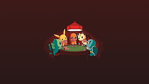 Pokemon Starters Playing Poker Under a Red Lamp in a Dark Room HD wallpaper