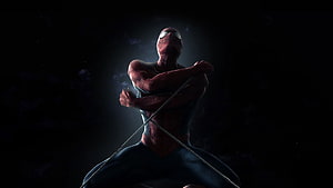 Spider-Man Crouching in Dramatic Dark Lighting with Web Lines HD wallpaper