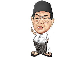 Gus Dur Caricature Illustration in Traditional Attire HD wallpaper