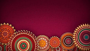 Festive Indian Mandala Pattern on Deep Maroon Background HD wallpaper