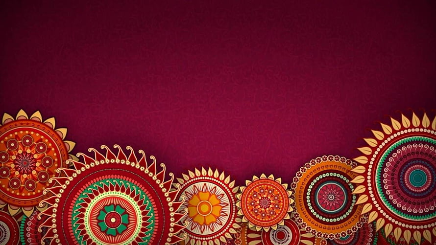 Festive Indian Mandala Pattern on Deep Maroon Background HD wallpaper