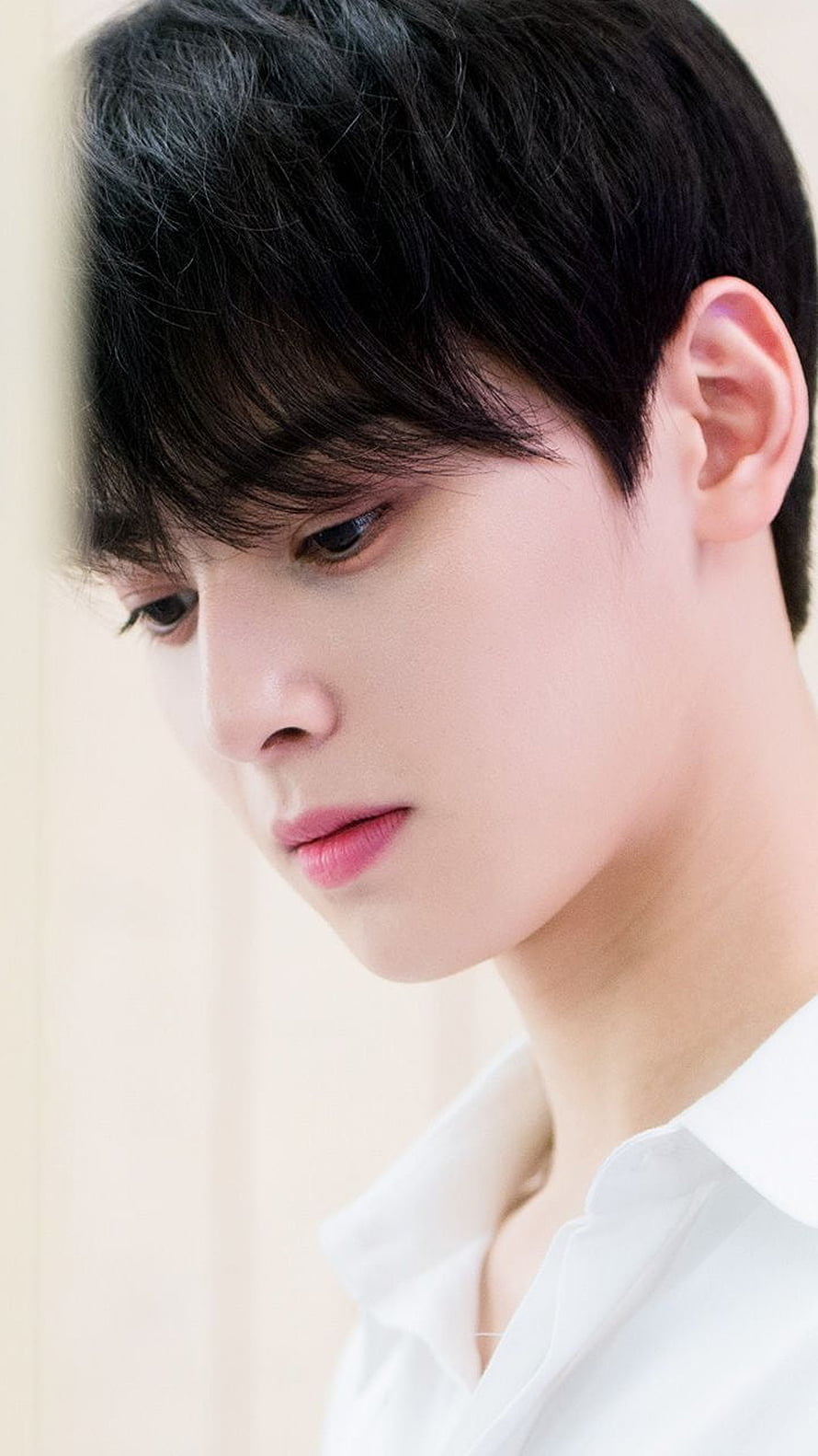 Cha Eun Woo Close-Up Portrait in White Shirt with Soft Natural Lighting HD phone wallpaper