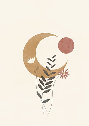 Minimalist Bohemian Moon and Floral Illustration with Terracotta and Gold Tones HD phone wallpaper