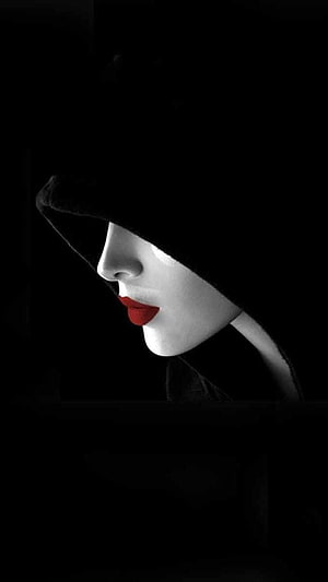 Elegant Woman in Black Hat with Red Lips on Dark Background, Beutiful girl, beautiful girl , beautiful female , cute baby , cute girl , , dark girl , black background HD phone wallpaper
