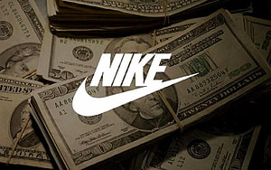 Nike Logo Over Stacks of US Dollar Bills Financial Theme Wallpaper HD wallpaper