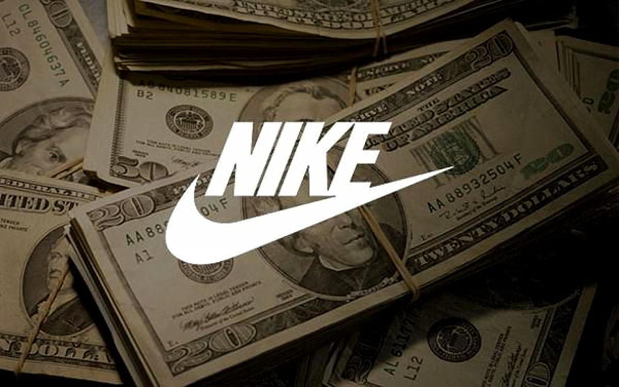 Nike Logo Over Stacks of US Dollar Bills Financial Theme Wallpaper HD wallpaper
