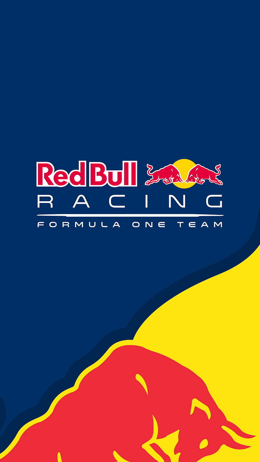 Red Bull Racing Formula One Team Logo on Navy Blue and Yellow Background HD phone wallpaper