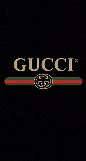 Gucci Logo with Web Stripe and Interlocking G Emblem on Black Background HD phone wallpaper