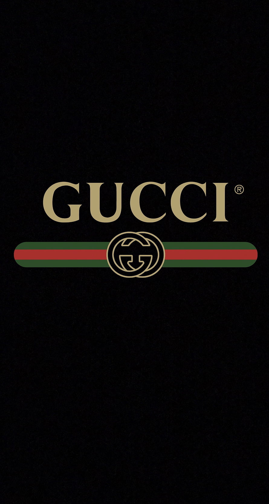 Gucci Logo with Web Stripe and Interlocking G Emblem on Black Background HD phone wallpaper