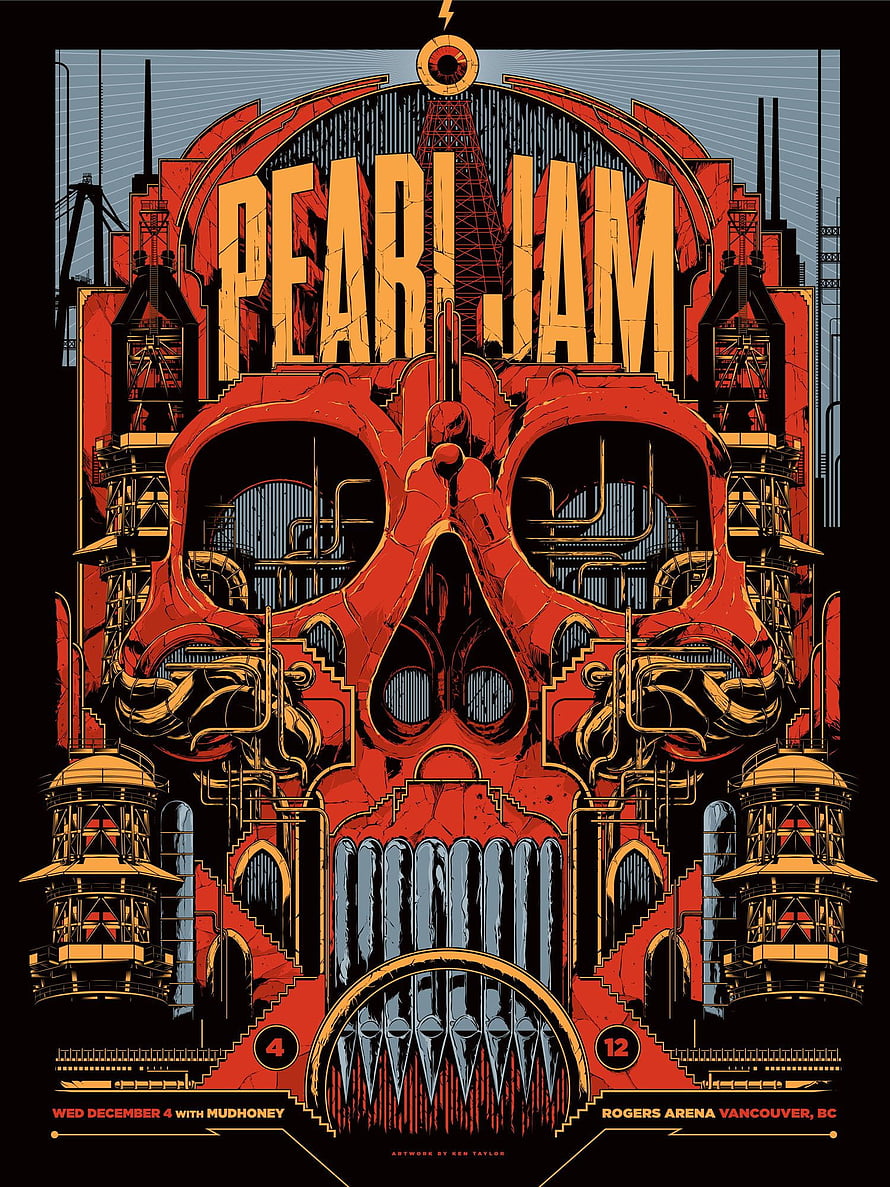 Pearl Jam Industrial Skull Concert Poster for Vancouver Rogers Arena Show HD phone wallpaper