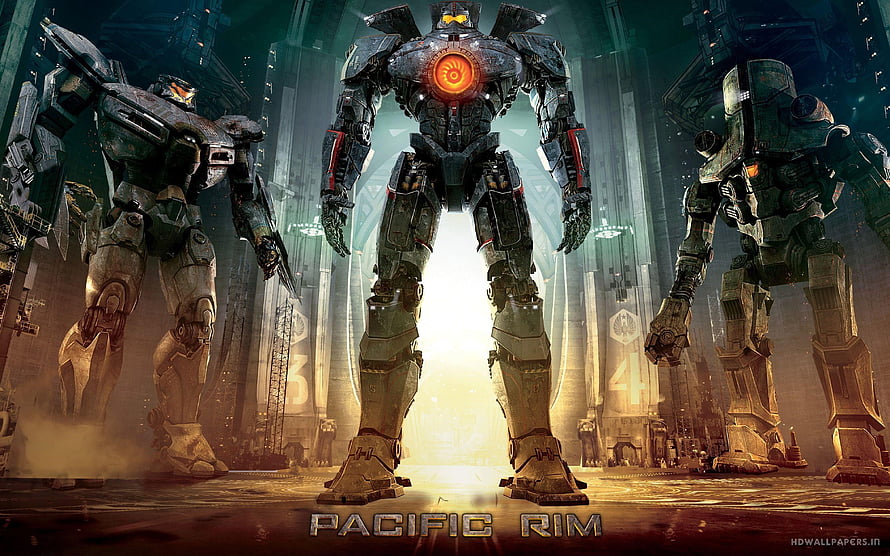 Pacific Rim Jaegers Standing in Hangar Bay with Gipsy Danger Center HD wallpaper