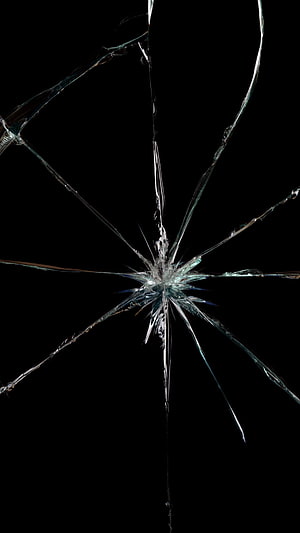 Shattered Glass Crack Pattern on Black Background HD phone wallpaper