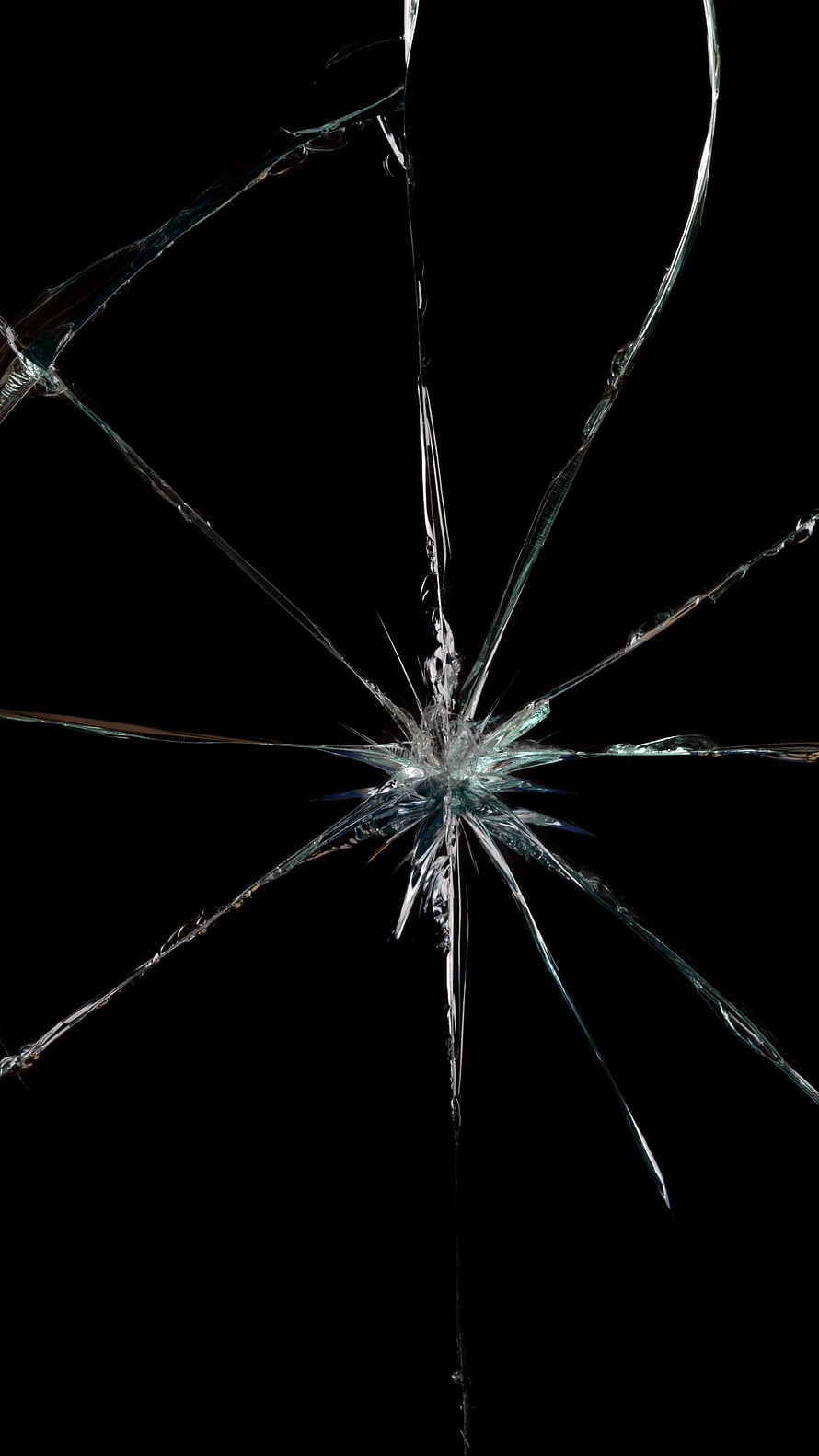 Shattered Glass Crack Pattern on Black Background HD phone wallpaper