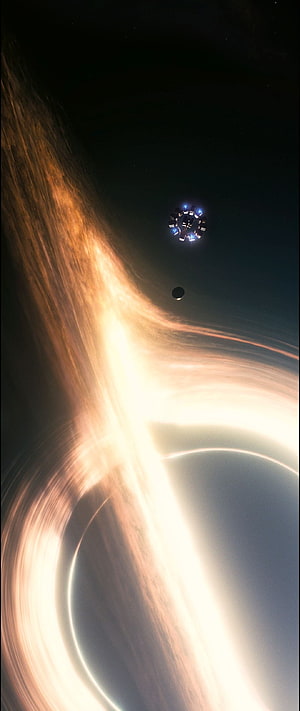 Interstellar Gargantua Black Hole and Space Station in Deep Space HD phone wallpaper