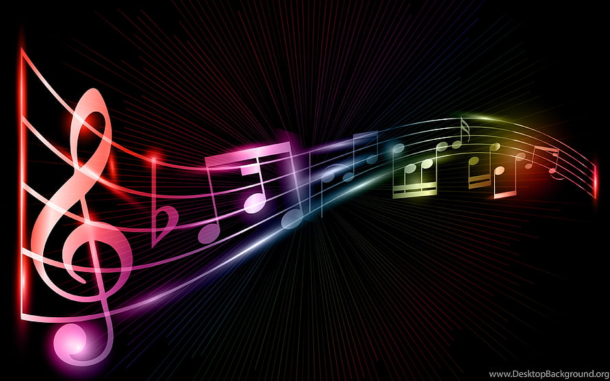 Neon Rainbow Music Notes and Treble Clef on Black Background HD wallpaper