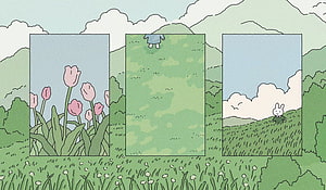 Miffy and Tulips in a Pastoral Landscape with Soft Watercolor Illustration HD wallpaper