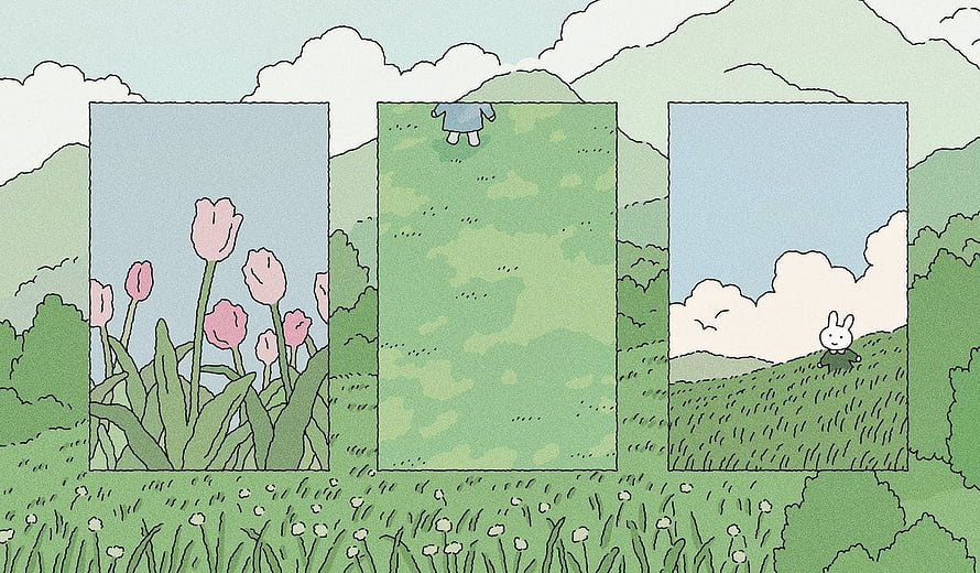 Miffy and Tulips in a Pastoral Landscape with Soft Watercolor Illustration HD wallpaper