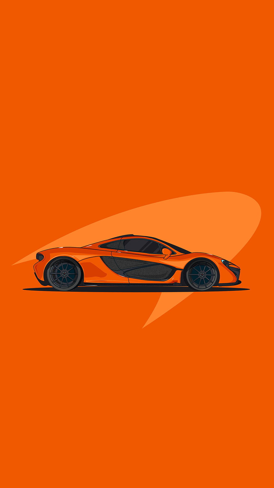 McLaren P1 Hypercar Side Profile Vector Illustration on Vibrant Orange Background HD phone wallpaper