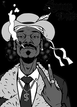 Snoop Dogg Black and White Illustration Wearing Cowboy Hat and Fur Coat HD phone wallpaper