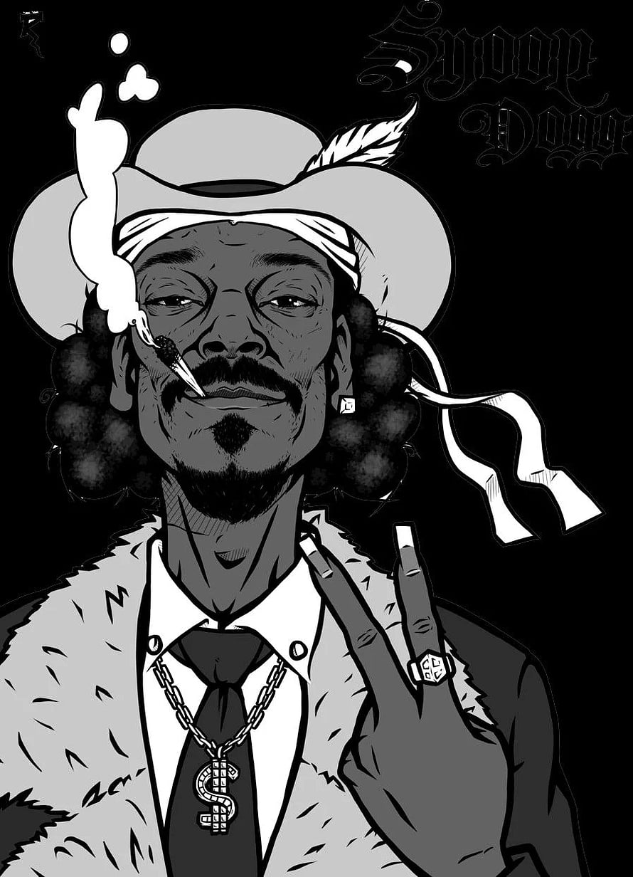 Snoop Dogg Black and White Illustration Wearing Cowboy Hat and Fur Coat HD phone wallpaper