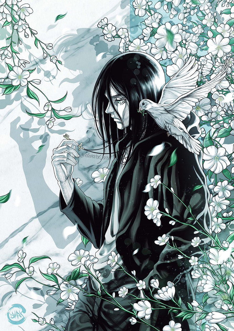 Eren Yeager from Attack on Titan in a moody floral illustration with a white dove HD phone wallpaper
