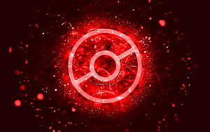 Glowing Red Pokemon Go Logo with Neon Particle Effects on Dark Background HD wallpaper