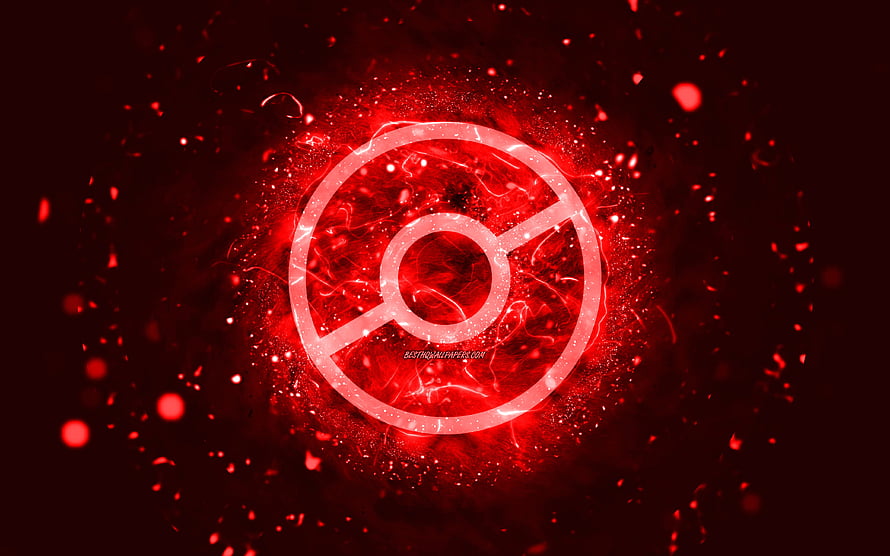 Glowing Red Pokemon Go Logo with Neon Particle Effects on Dark Background HD wallpaper