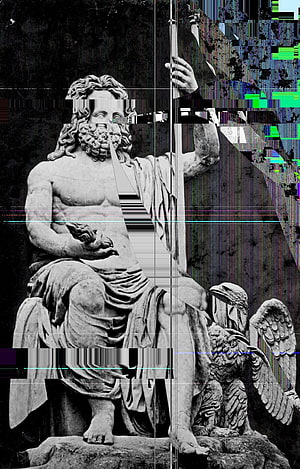 Glitch Art Interpretation of Classical Greek Zeus Statue with Eagle HD phone wallpaper