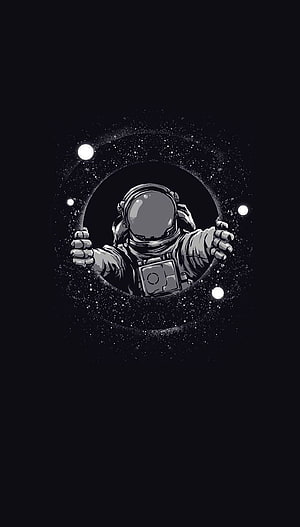 Monochrome Astronaut Floating in a Starry Cosmic Ring HD phone wallpaper